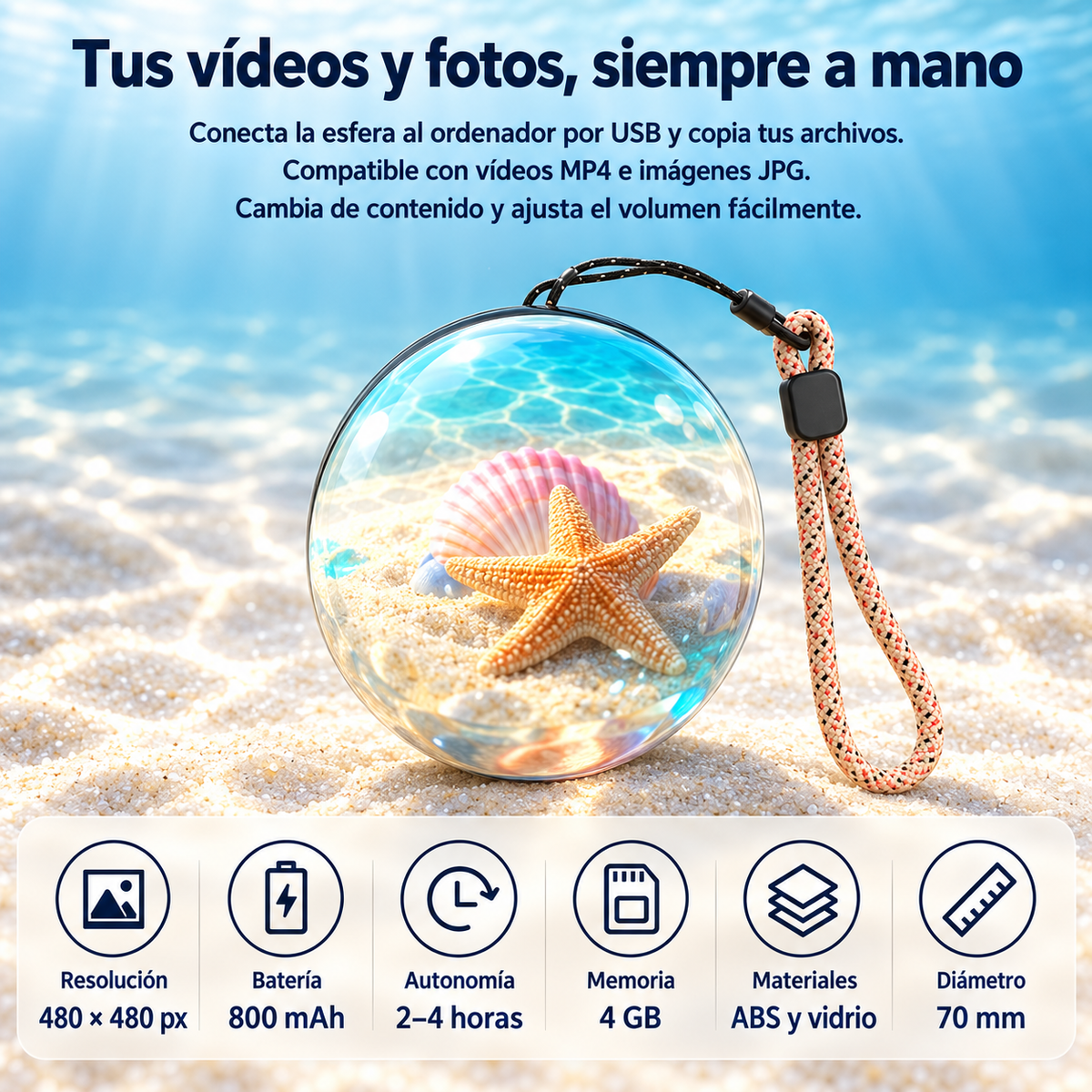 Bola de cristal con tus propios vídeos 3D