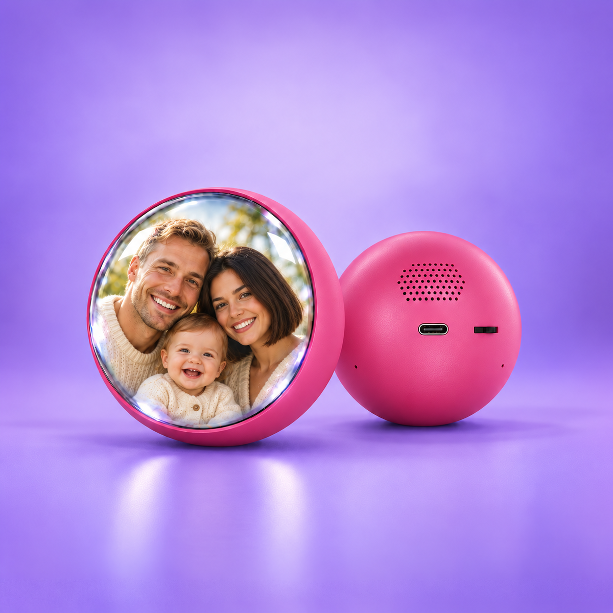 MemoraSphere rosa con foto familiar en 3D