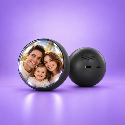 MemoraSphere negra con foto familiar en 3D